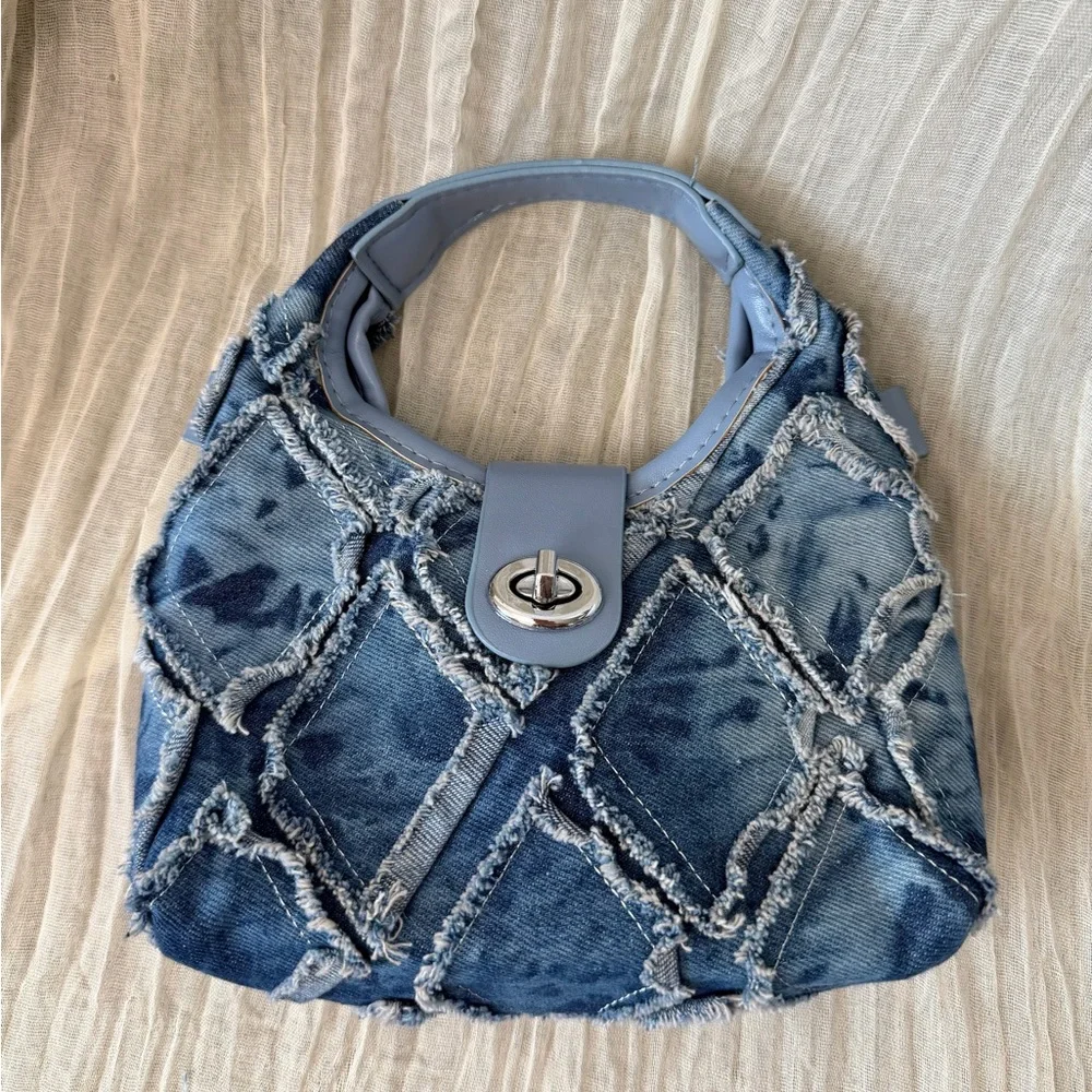 Y2K Accessories Bundle - Blue Denim Patchwork Mini Handbag & Bucket Hat - Picture 9 of 10